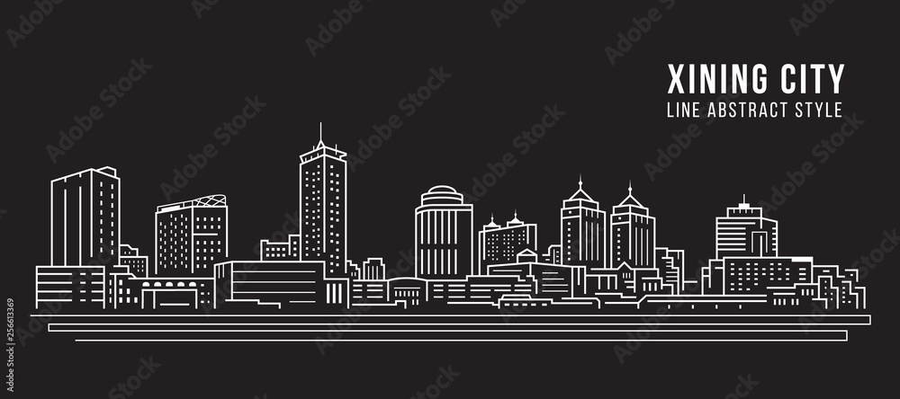 Cityscape Building Line art Vector Illustration design -  Xining city