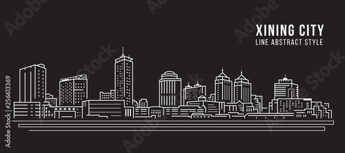 Cityscape Building Line art Vector Illustration design - Xining city