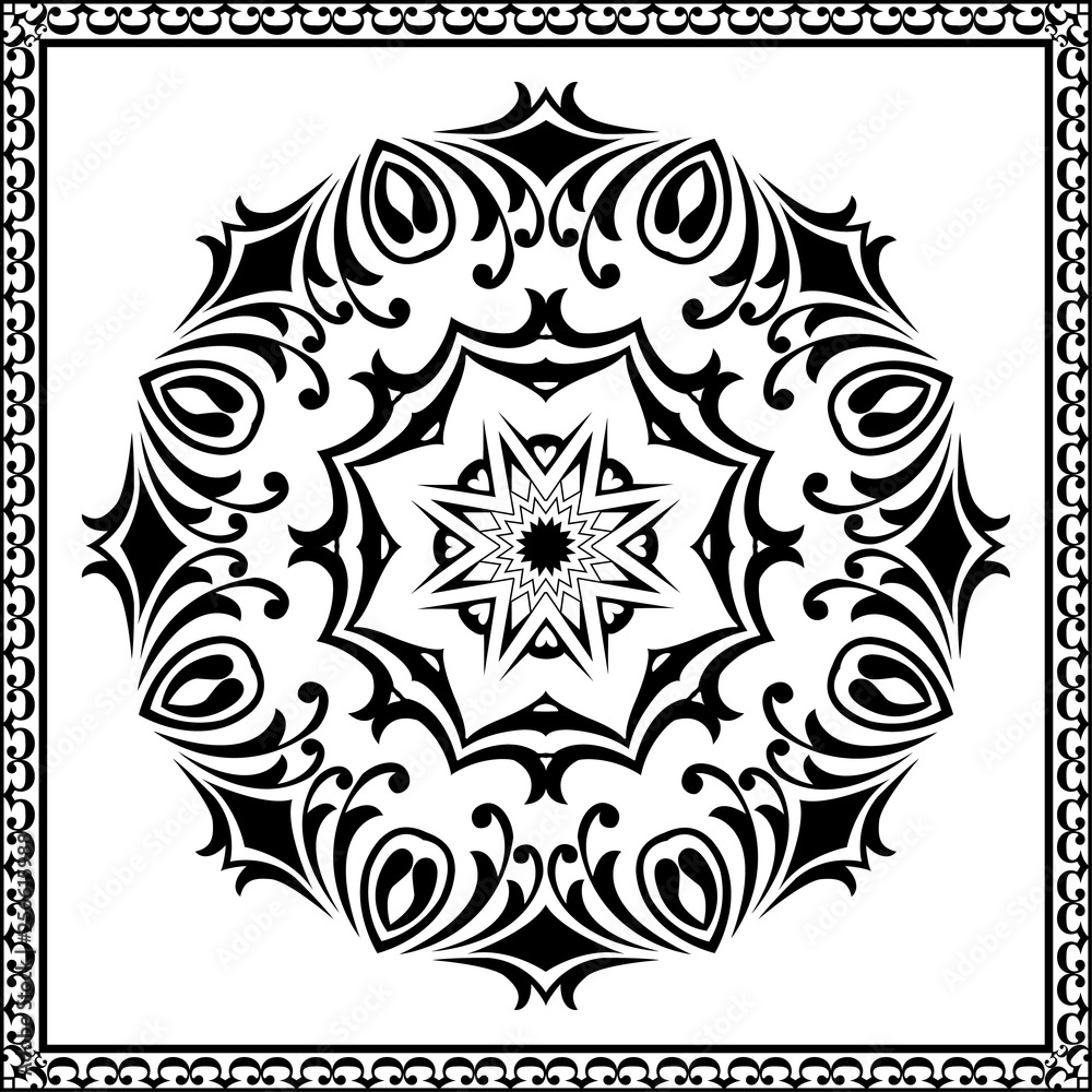 Coloring book for adults and older children. coloring patterns, animals, flowers, mandalas. Islamic, Arabic, Indian, Ottoman motifs. Black and white.