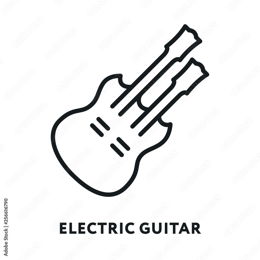 Electric Rock Guitar Bass. Vector Flat Line Icon Icon. Cute Small Pictogram.