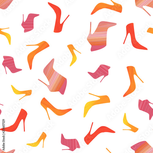 Seamless pattern with the women's shoes on a white background