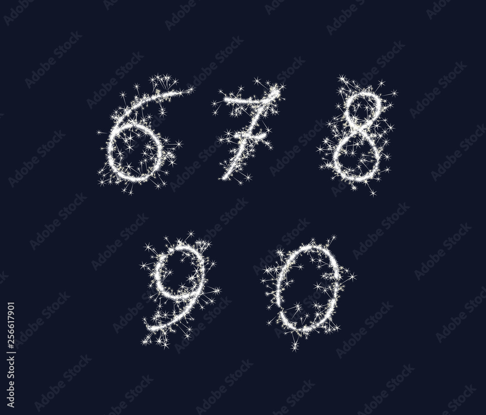 Vector sparkler numbers font 67890 digits for birthday and new year Vector sparkler numbers font 67890 digits for birthday and new year