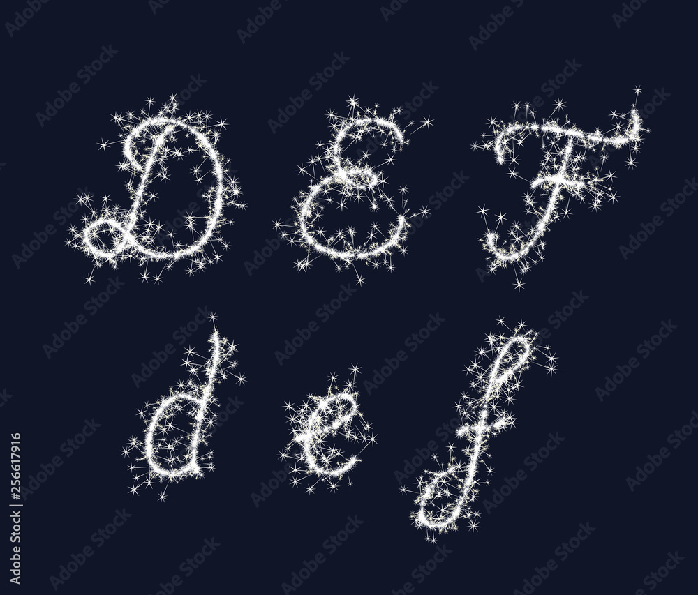Vector sparkler alphabet font DEF letters for birthday and new year Vector sparkler alphabet font DEF letters for birthday and new year