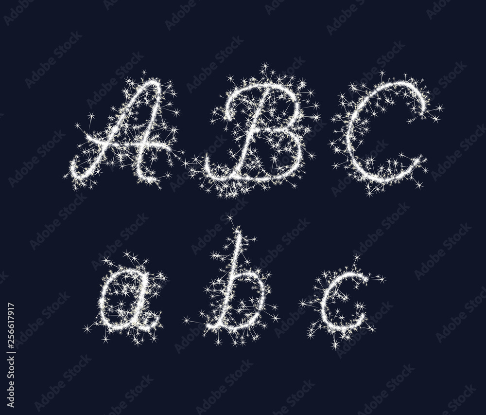 Vector sparkler alphabet font ABC letters for birthday and new year Vector sparkler alphabet font ABC letters for birthday and new year