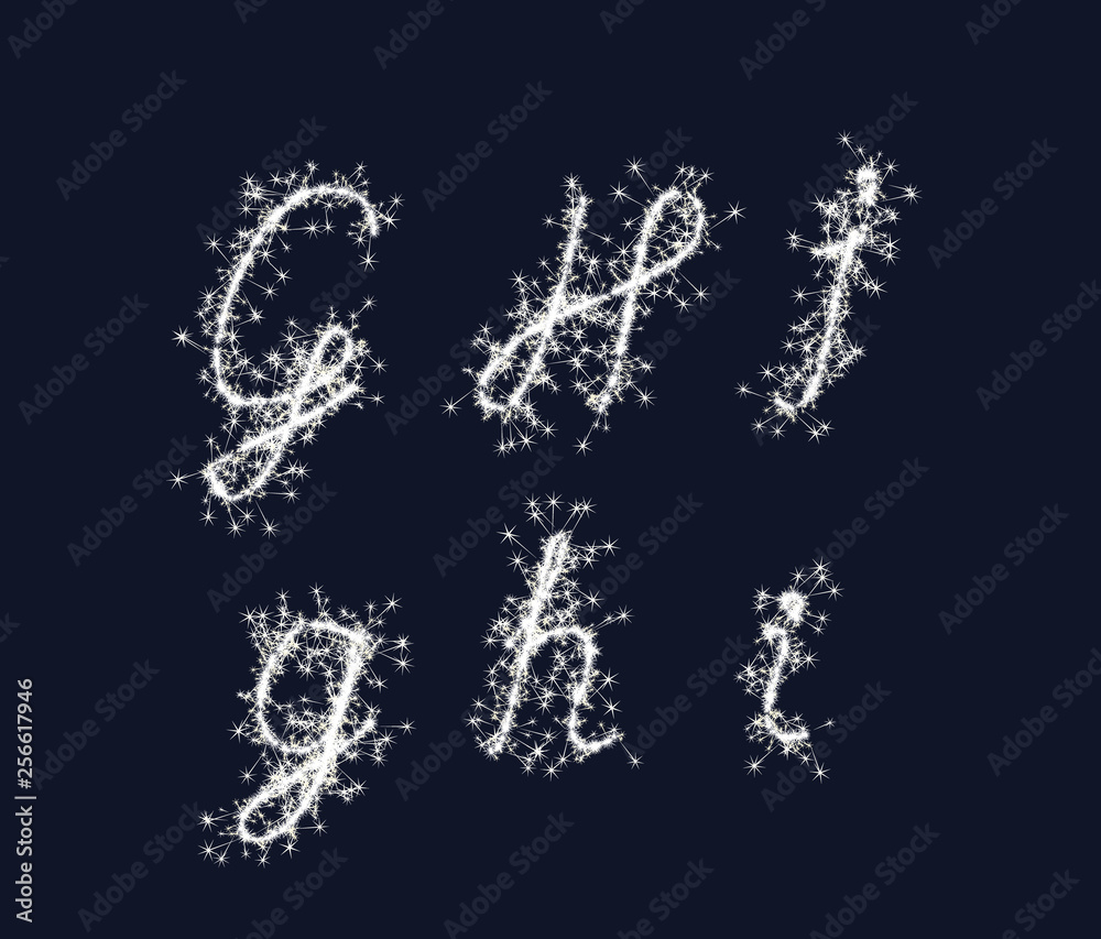 Vector sparkler alphabet font GHI letters for birthday and new year Vector sparkler alphabet font GHI letters for birthday and new year