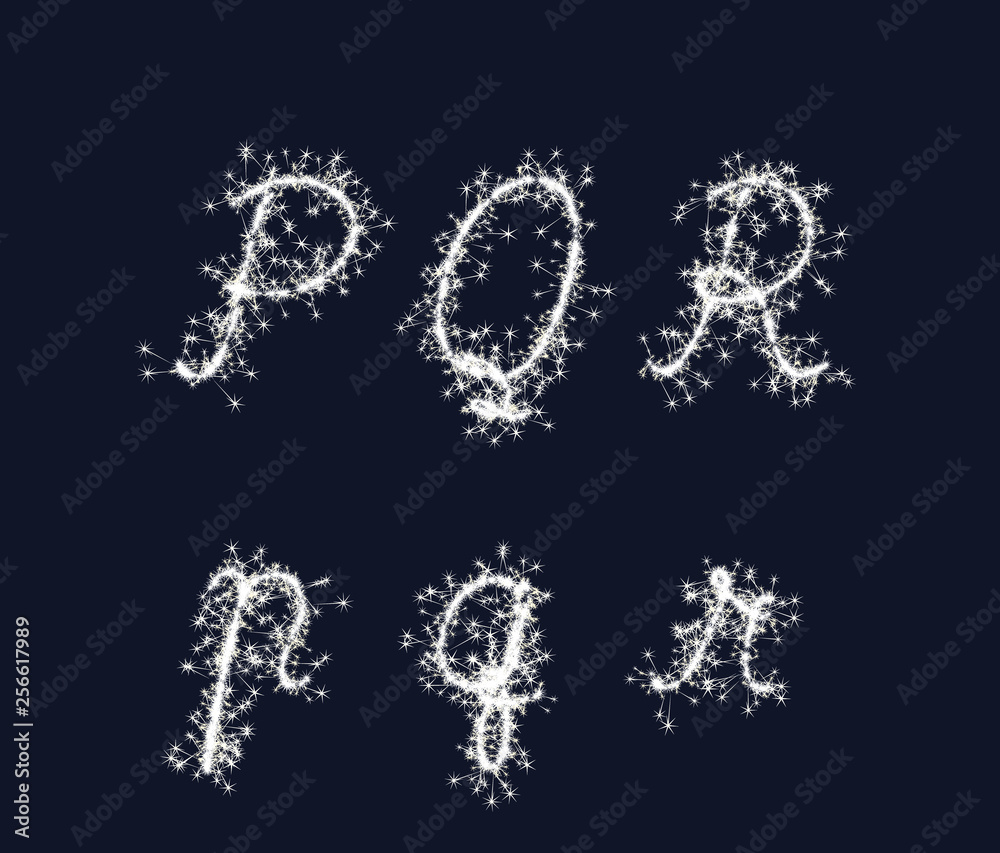 Vector sparkler alphabet font PQR letters for birthday and new year Vector sparkler alphabet font PQR letters for birthday and new year