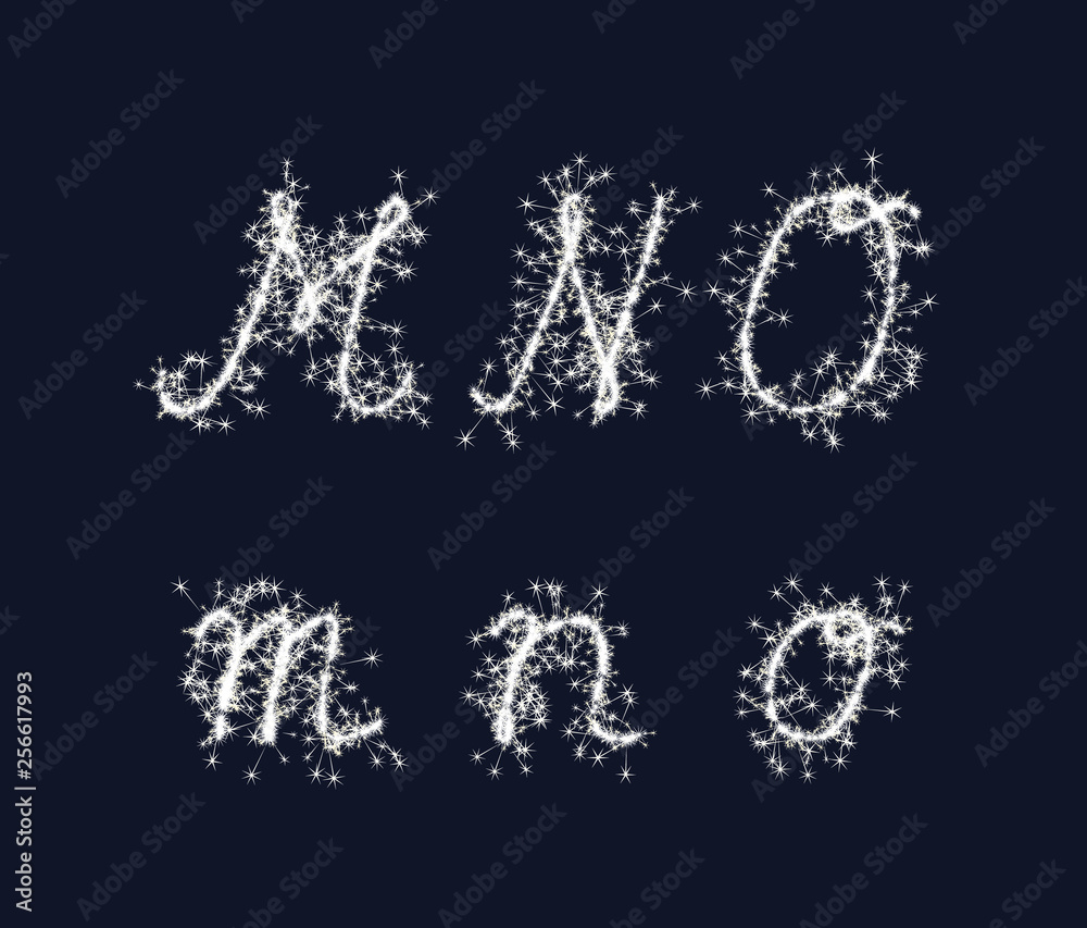 Vector sparkler alphabet font MNO letters for birthday and new year Vector sparkler alphabet font MNO letters for birthday and new year