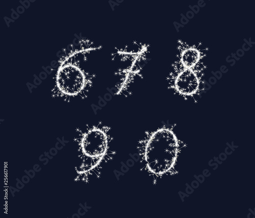 Vector sparkler numbers font 67890 digits for birthday and new year
