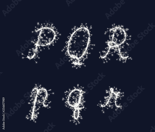 Vector sparkler alphabet font PQR letters for birthday and new year
