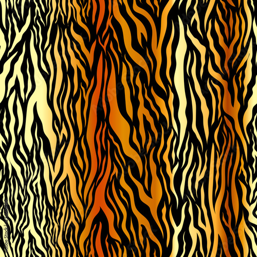 Luxury glossy tiger skin  golden stripes on black  seamless pattern