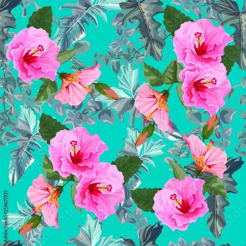 Fototapeta Naklejka Na Ścianę i Meble -  hibiscus seamless pattern -vector