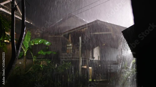 Rain falling strongly in to old house