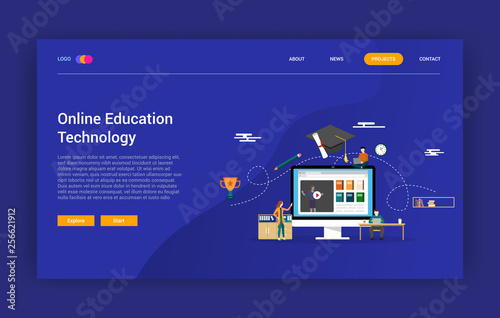 online education technology concept for learning website landing page design homepage - vector illustration