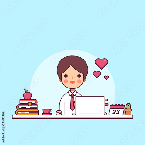 Businessman Love My Job Flat Linear Minimalist style