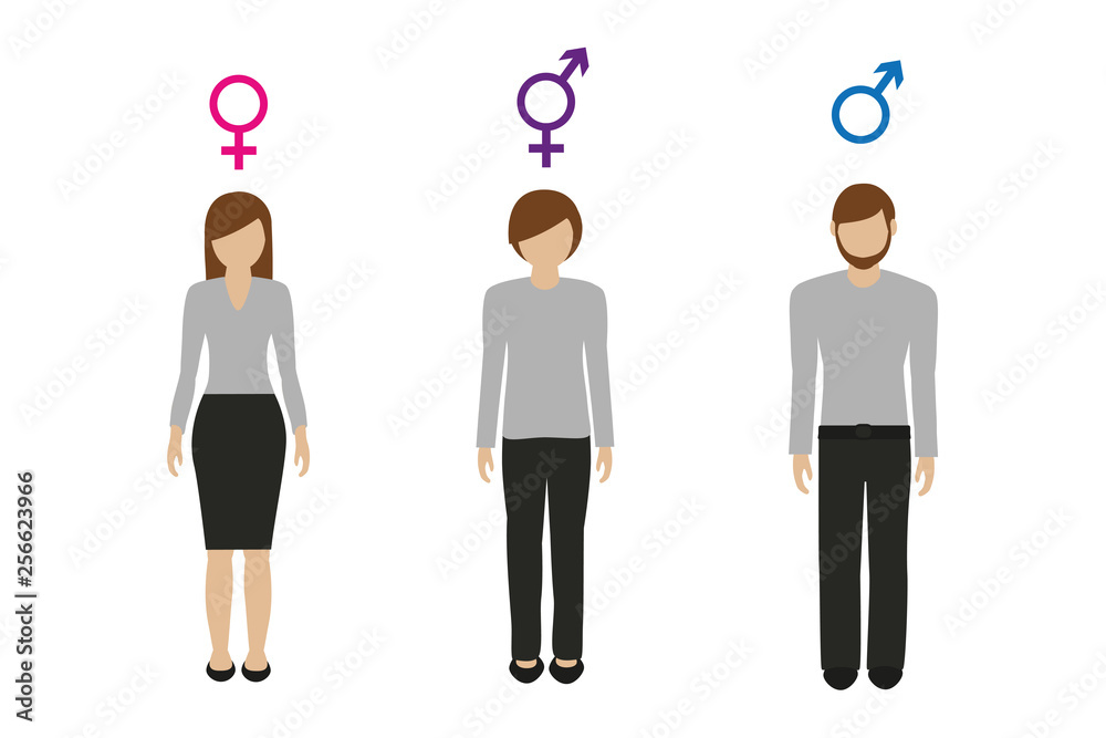 Gender characters female male and neutral Stock Vector by