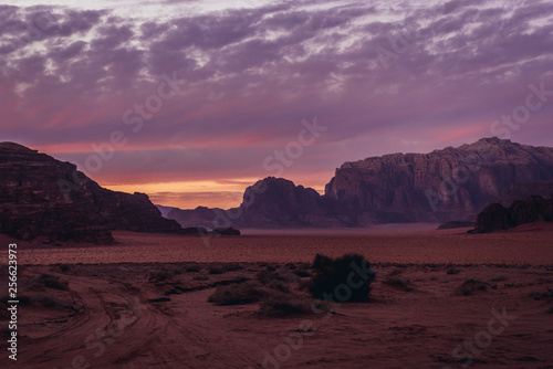 Sunset in Wadi Rum desert in jordan