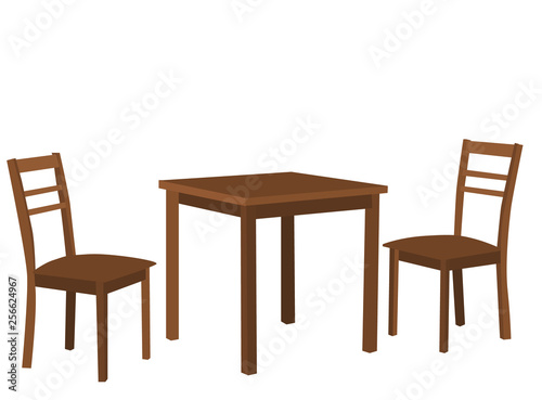 vector isolated table and two brown chairs