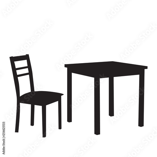  isolated, silhouette of a chair and table