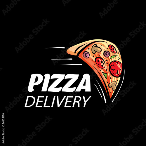 Logo of a sketched pizza. Vector illustration on black background