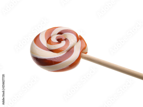 A lollipop. Multi-colored candy on a stick. Closeup, isolated, clipping.
