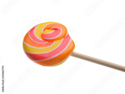 A lollipop. Multi-colored candy on a stick. Closeup, isolated, clipping.