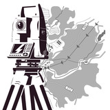 Total station and area map silhouette for surveyor