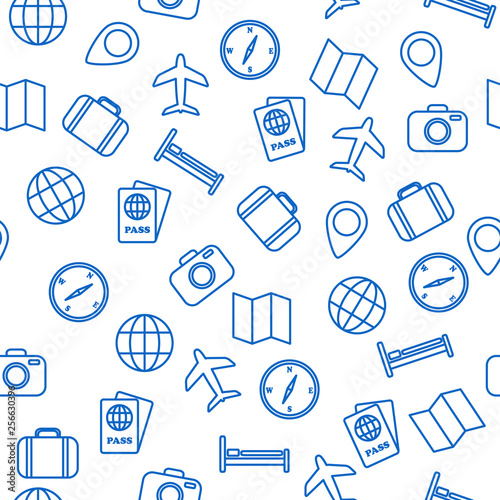 Seamless pattern of touristic symbols.