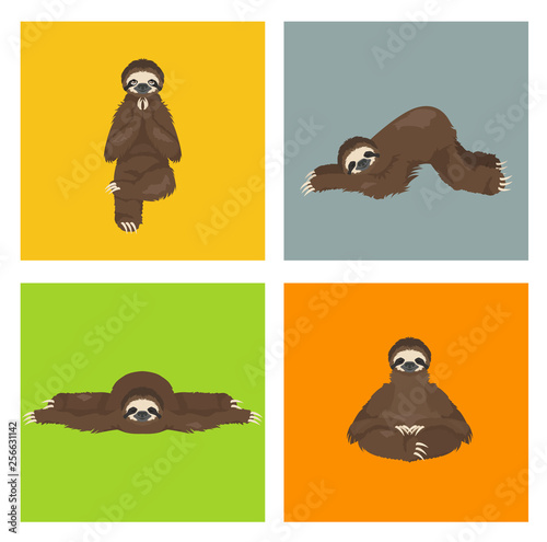 Sloth yoga collection. Funny cartoon animals in different postures set