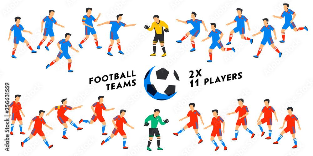 Football Team Set Two Full Football Teams 11 Players Soccer Players 