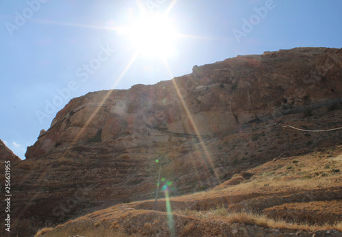 Mount of Temptation. The Monastery Of The Temptation where Jesus resisted the temptations of Satan after fasting for 40 days in the desert In Jericho, Palestine