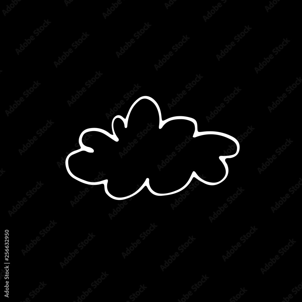 Cute cartoon hand drawn cloud icon. Sweet vector black and white cloud  icon. Isolated monochrome doodle cloud icon on black background. Stock  Vector | Adobe Stock