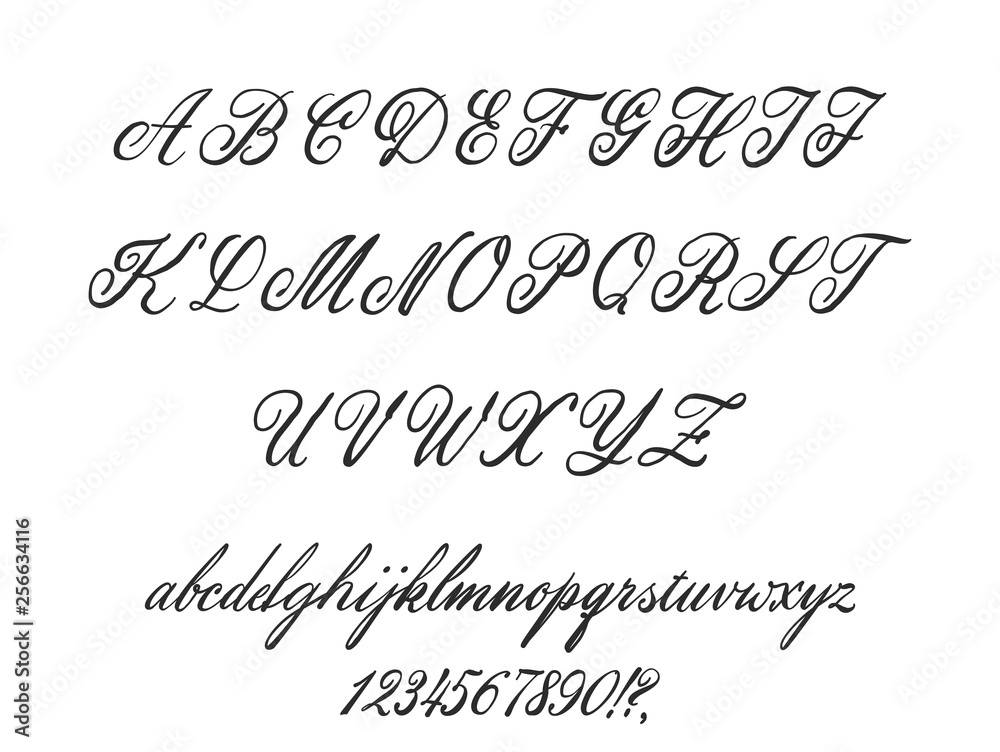 Latin alphabet classical calligraphy and lettering. Wedding font.