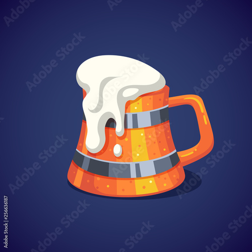 Colorful wooden beer mug with foam.