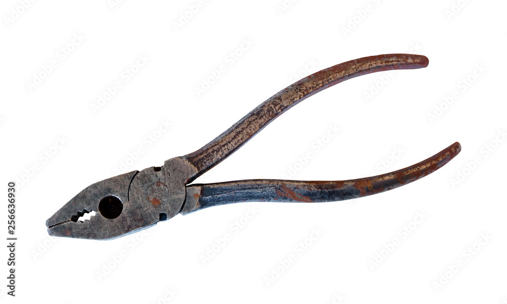 rusty pliers isolated on white background