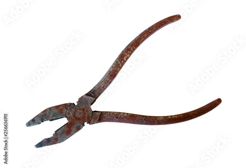rusty pliers isolated on white background