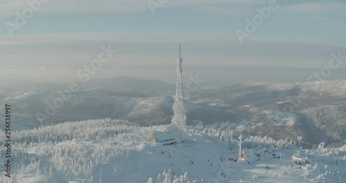 Wallpaper Mural Aerial drone view of transmitter tower winter in snowy mountains  Torontodigital.ca