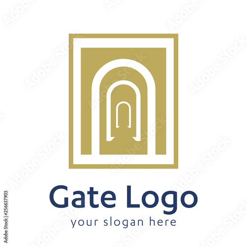 Gate logo door home entrance icon black house doorway or real estate business. minimal design. future modern construction company. concept symbol vector illustration - Vector
