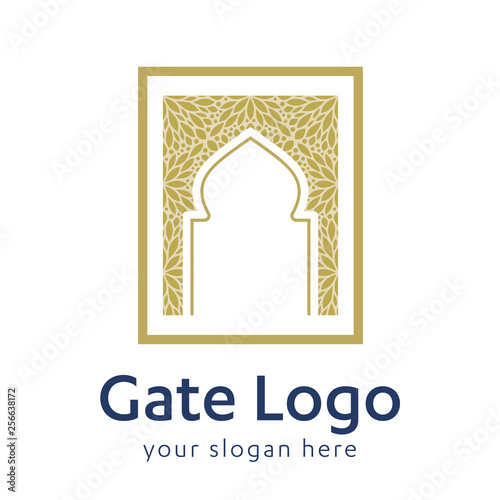Gate logo door home entrance icon black house doorway or real estate business. minimal design. future modern construction company. concept symbol vector illustration - Vector