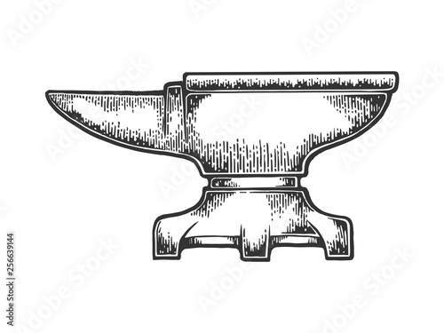 Blacksmith anvil sketch engraving vector illustration. Scratch board style imitation. Black and white hand drawn image. photo