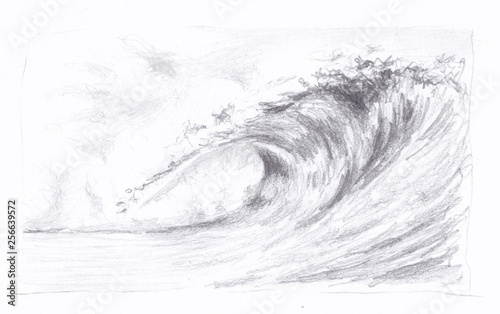 Breaking wave in motion pencil drawing