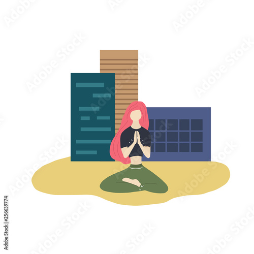 Calm yoga girl in the city.
