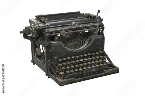Old rusty typewriter isolated on white background