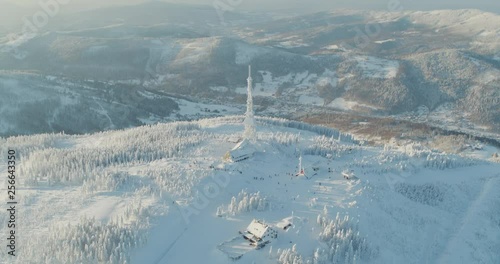 Wallpaper Mural Aerial drone view over snowy mountains white trees in winter  Torontodigital.ca