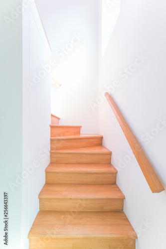 Wooden stair in white stairway  minimal style