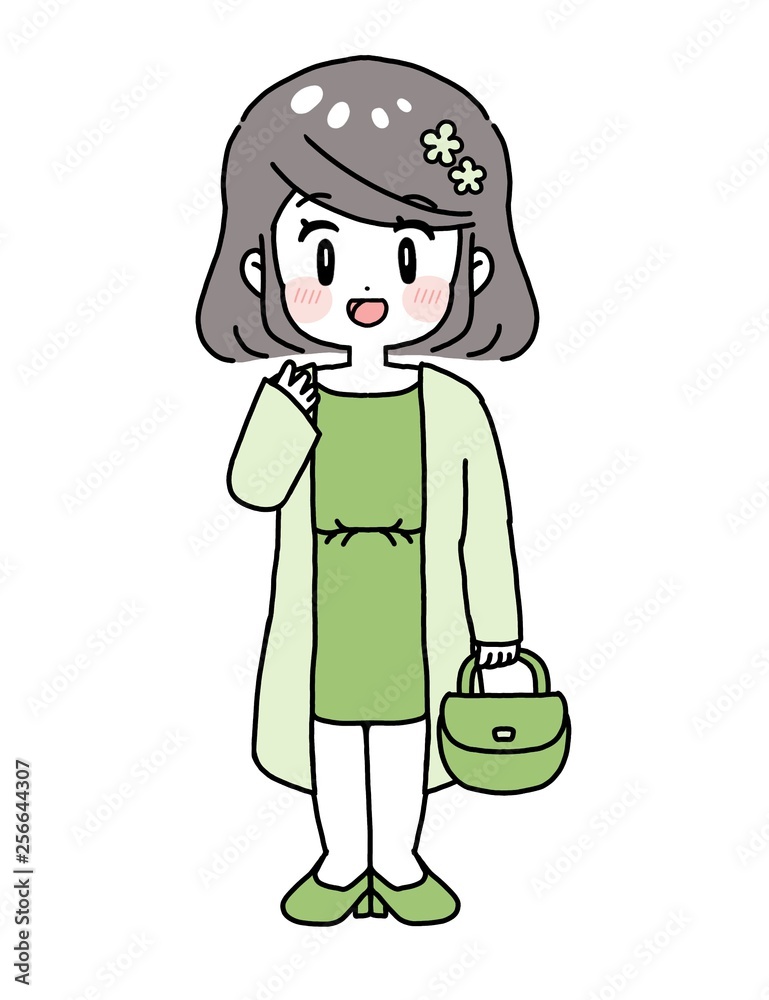 春色ロングカーデ 女の子 コーデ イラスト Stock イラスト Adobe Stock