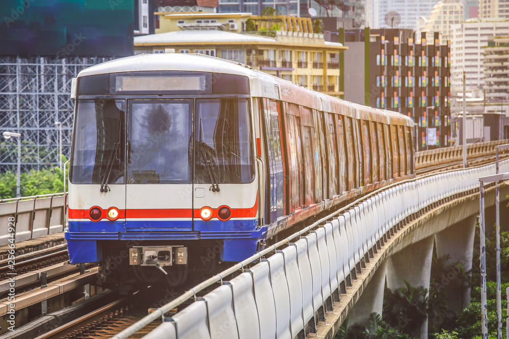 BTS Sky Train is running in downtown of Bangkok.  Sky train is fastest transport mode in Bangkok