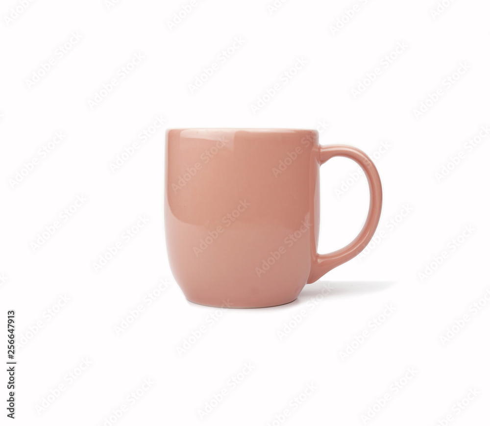 Pink Coffee cup made of glazed porcelain on isolated white Pink Coffee cup made of glazed porcelain on isolated white
