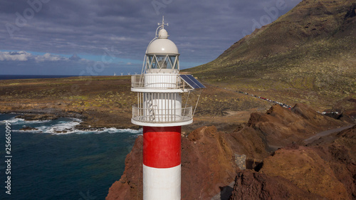 Aerial view of the lighthouse Teno on The Tenerife, Canary Islands, Spain. Wild Coast of the Atlantic Ocean