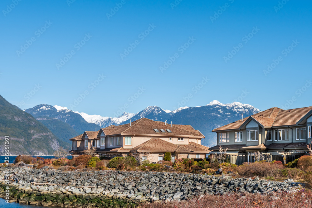 Luxury house with fantastic ocean and mountain view at Spring in Vancouver, Canada.