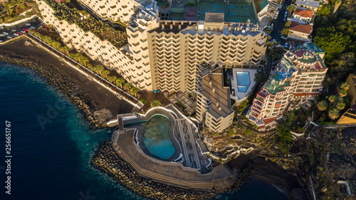 Shooting from the air. Pool and buildings on Tenerife
